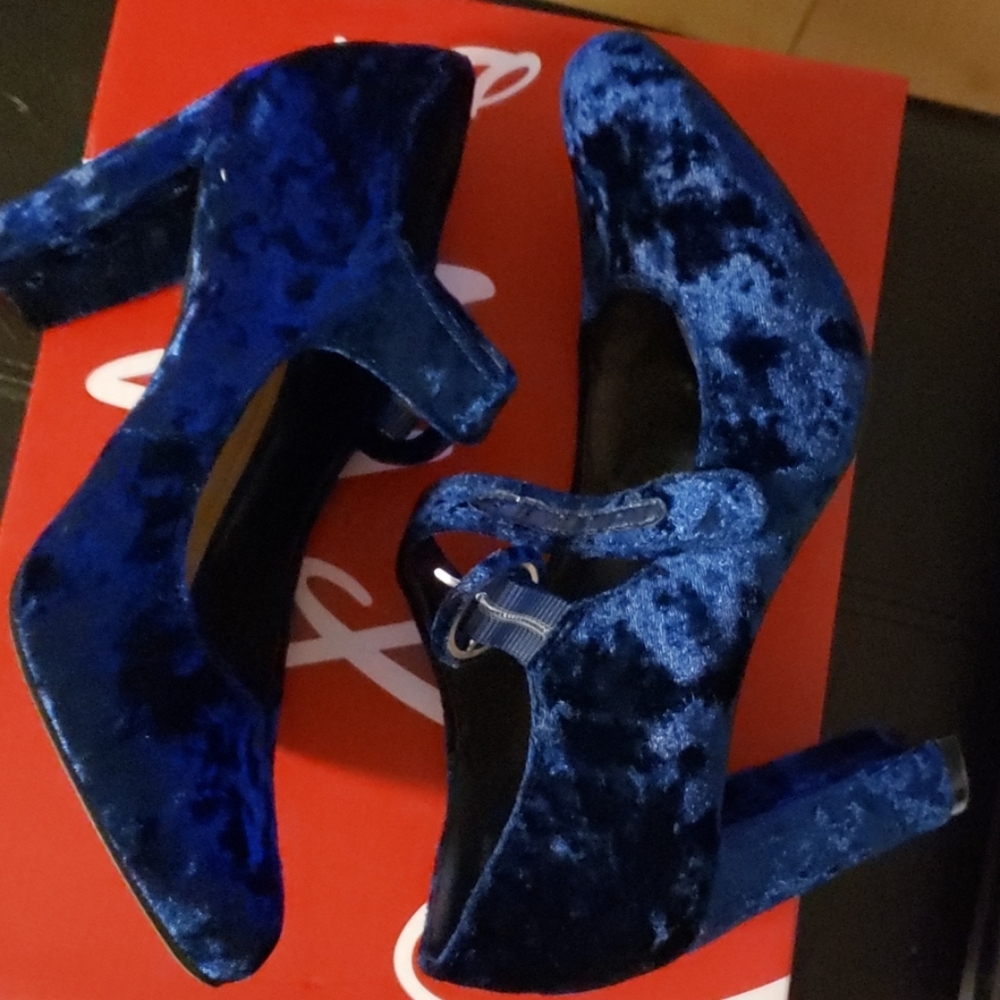 Blue suede heels